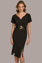 Donna Karan Dresses And Jumpsuits | Women CREPE V-NECK DRESS WITH BELT Black