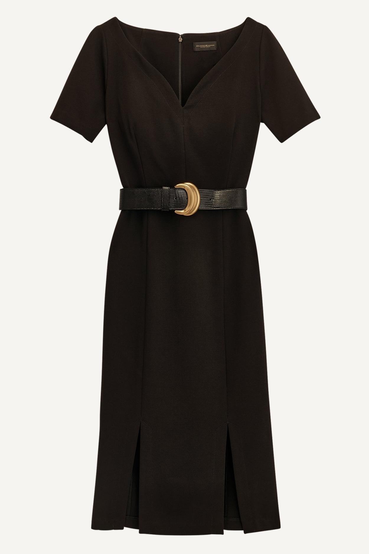 Donna Karan Dresses And Jumpsuits | Women CREPE V-NECK DRESS WITH BELT Black