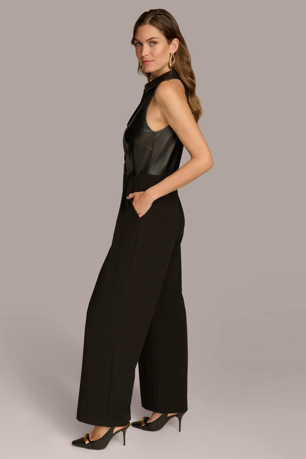 Donna Karan Dresses And Jumpsuits | Women FAUX LEATHER TOP JUMPSUIT Black