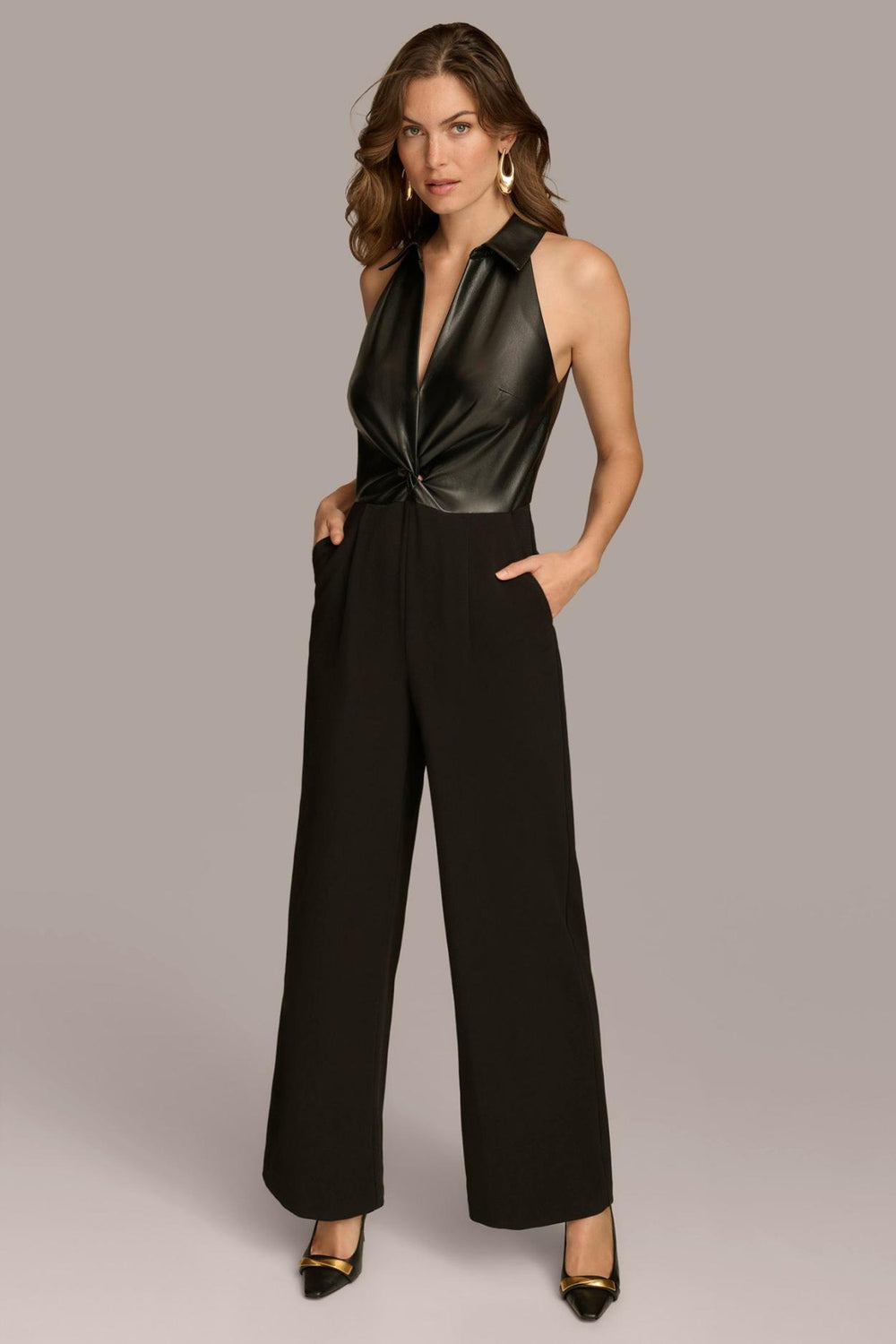 Donna Karan Dresses And Jumpsuits | Women FAUX LEATHER TOP JUMPSUIT Black