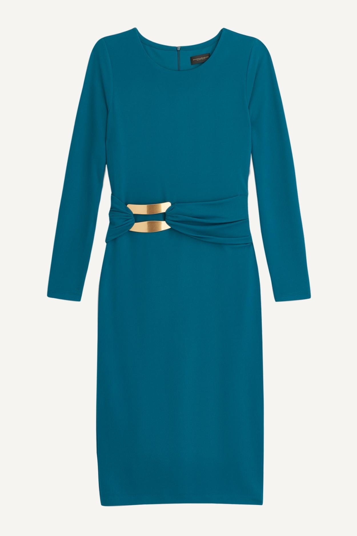 Donna Karan Dresses And Jumpsuits | Women FITTED MIDI DRESS WITH BRUSHED HARDWARE DETAIL Empire Teal