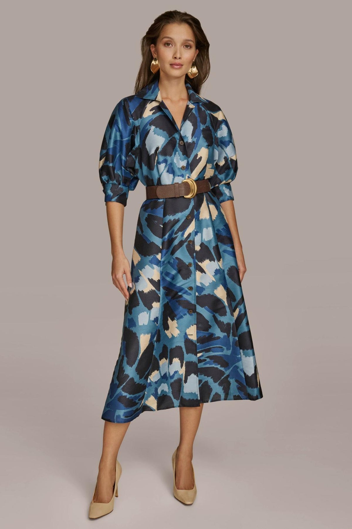 Donna Karan Dresses And Jumpsuits | Women FLORAL PRINT A LINE MIDI SHIRT DRESS Horizon Multi