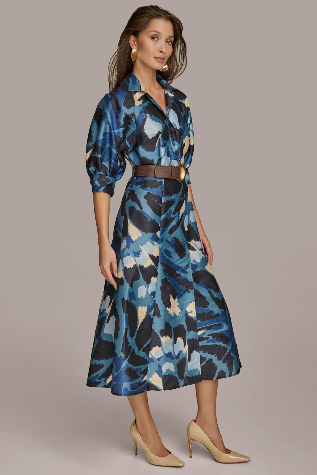 Donna Karan Dresses And Jumpsuits | Women FLORAL PRINT A LINE MIDI SHIRT DRESS Horizon Multi