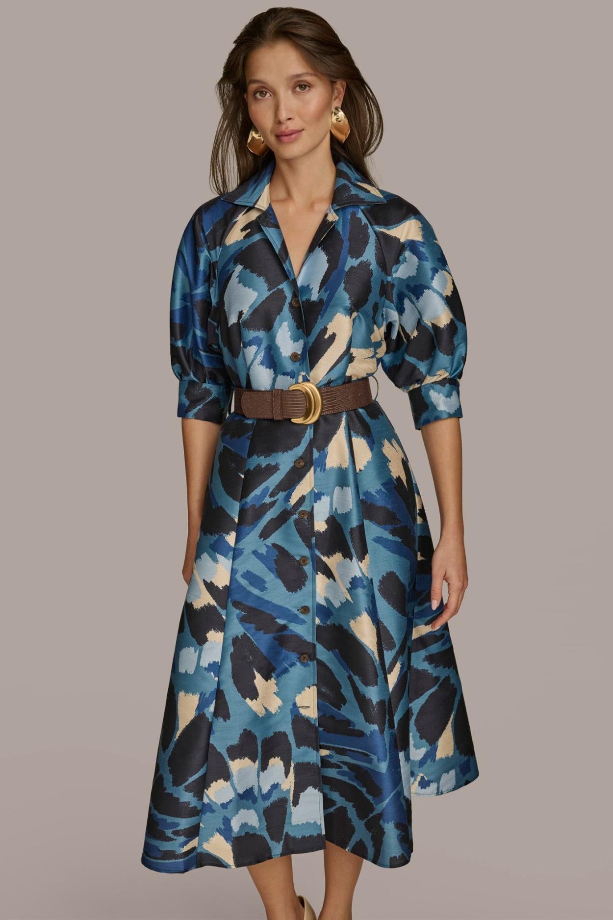 Donna Karan Dresses And Jumpsuits | Women FLORAL PRINT A LINE MIDI SHIRT DRESS Horizon Multi