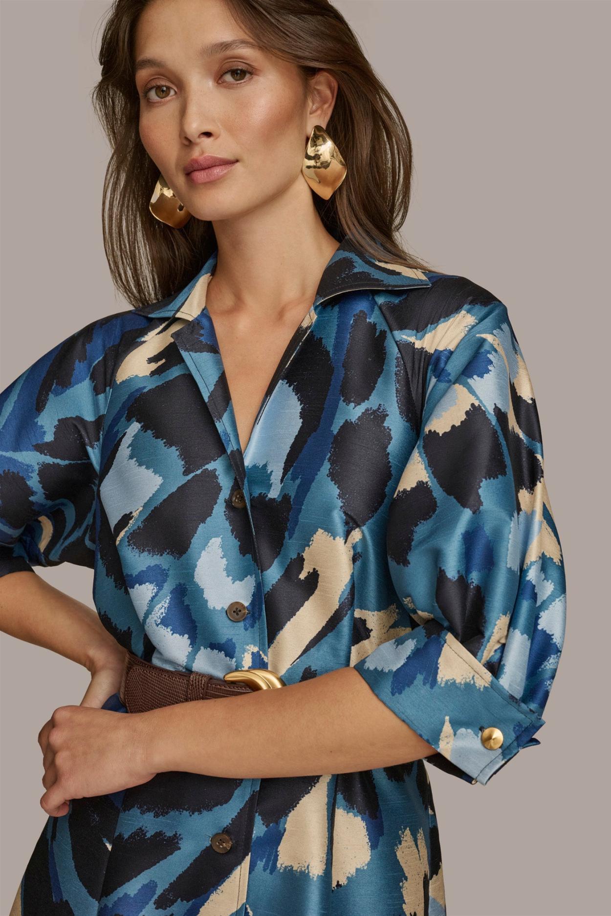 Donna Karan Dresses And Jumpsuits | Women FLORAL PRINT A LINE MIDI SHIRT DRESS Horizon Multi