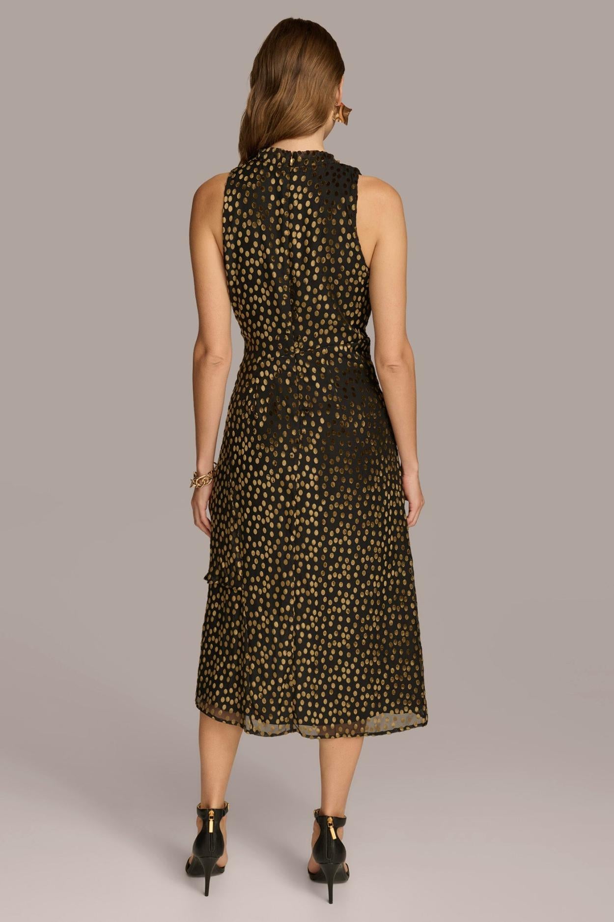 Donna Karan Dresses And Jumpsuits | Women HIGH COWL NECK DRESS Black/gold Multi