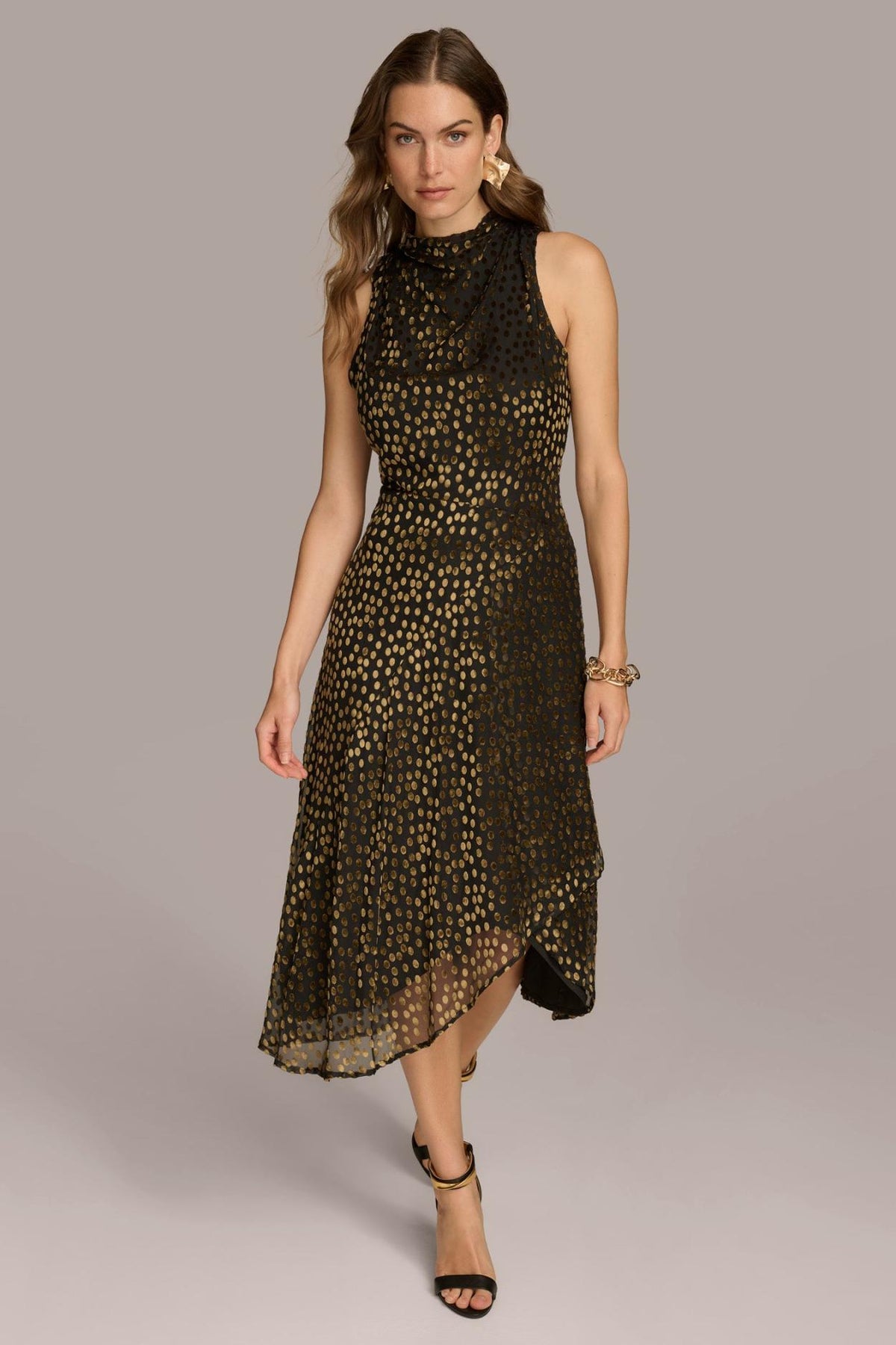 Donna Karan Dresses And Jumpsuits | Women HIGH COWL NECK DRESS Black/gold Multi