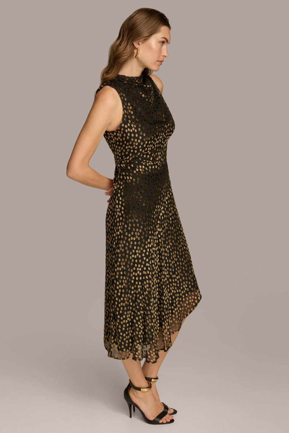 Donna Karan Dresses And Jumpsuits | Women HIGH COWL NECK DRESS Black/gold Multi