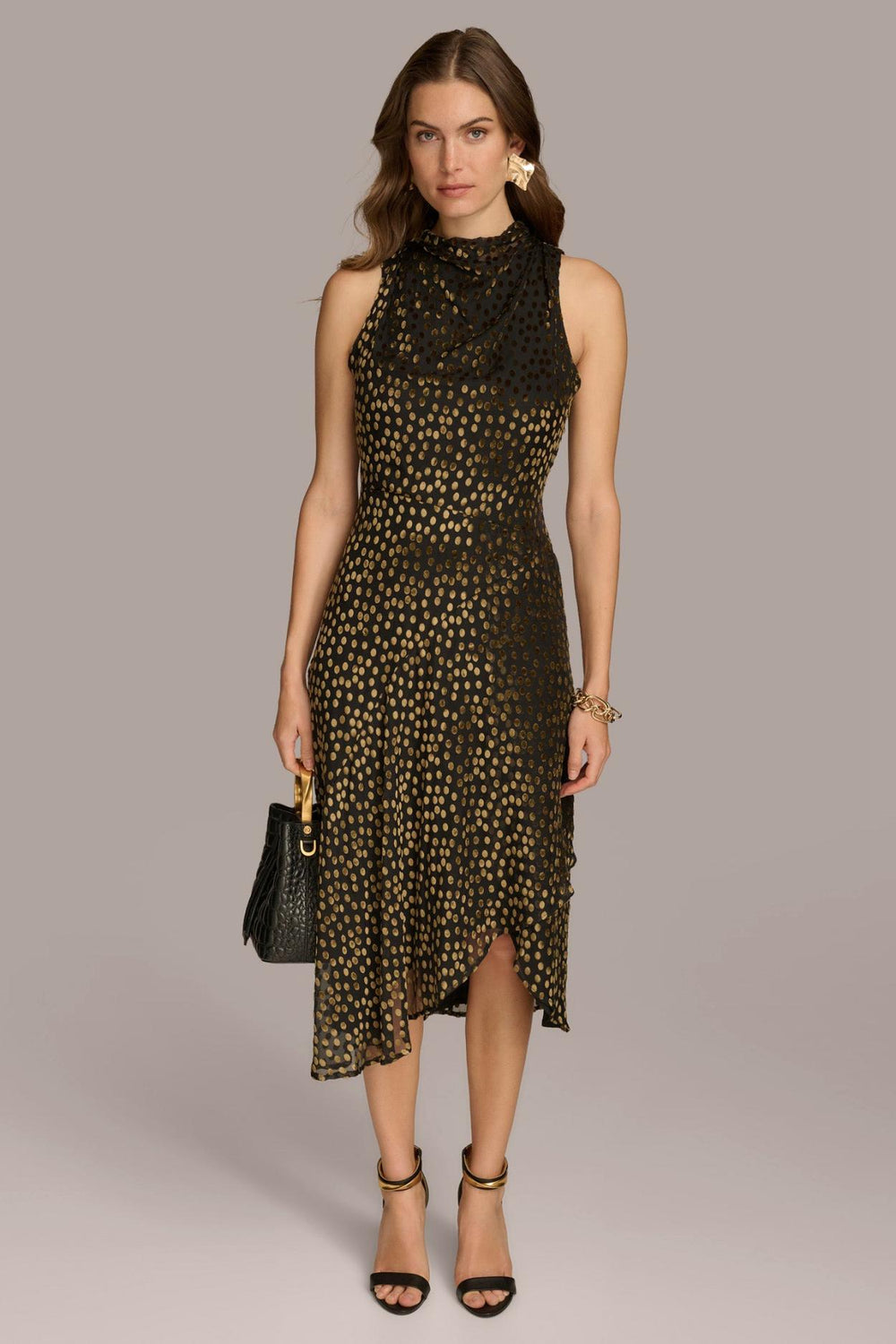 Donna Karan Dresses And Jumpsuits | Women HIGH COWL NECK DRESS Black/gold Multi