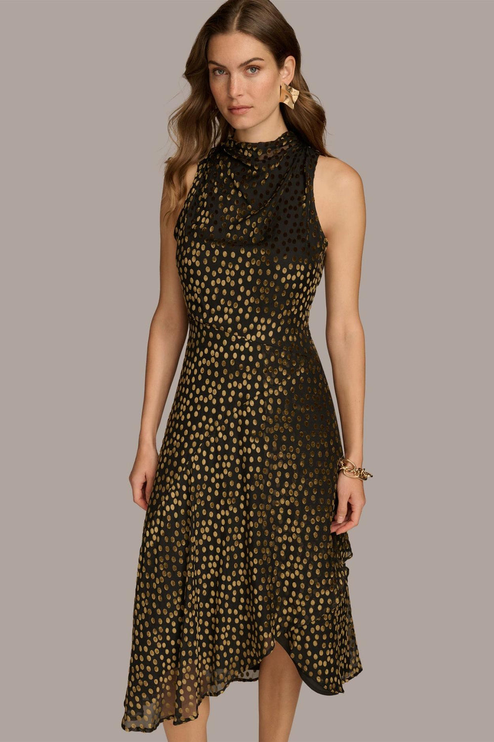 Donna Karan Dresses And Jumpsuits | Women HIGH COWL NECK DRESS Black/gold Multi