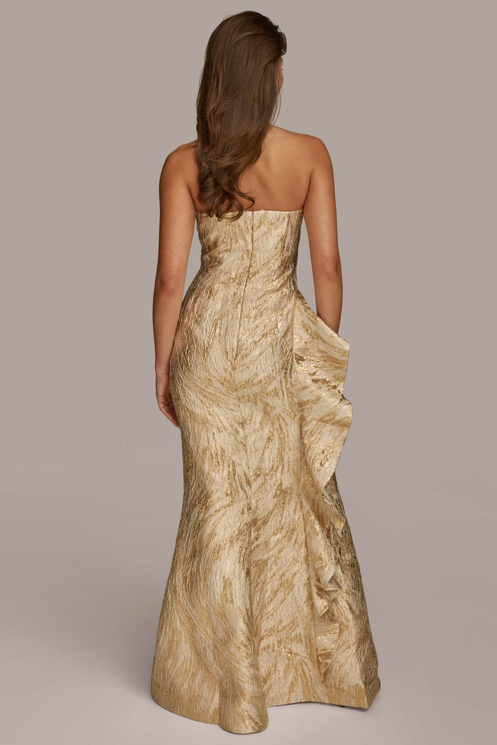 Donna Karan Dresses And Jumpsuits | Women JACQUARD GOWN WITH SIDE RUFFLE Champagne Multi