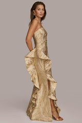 Donna Karan Dresses And Jumpsuits | Women JACQUARD GOWN WITH SIDE RUFFLE Champagne Multi