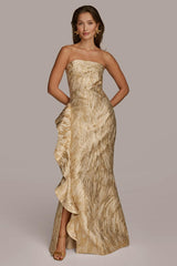 Donna Karan Dresses And Jumpsuits | Women JACQUARD GOWN WITH SIDE RUFFLE Champagne Multi