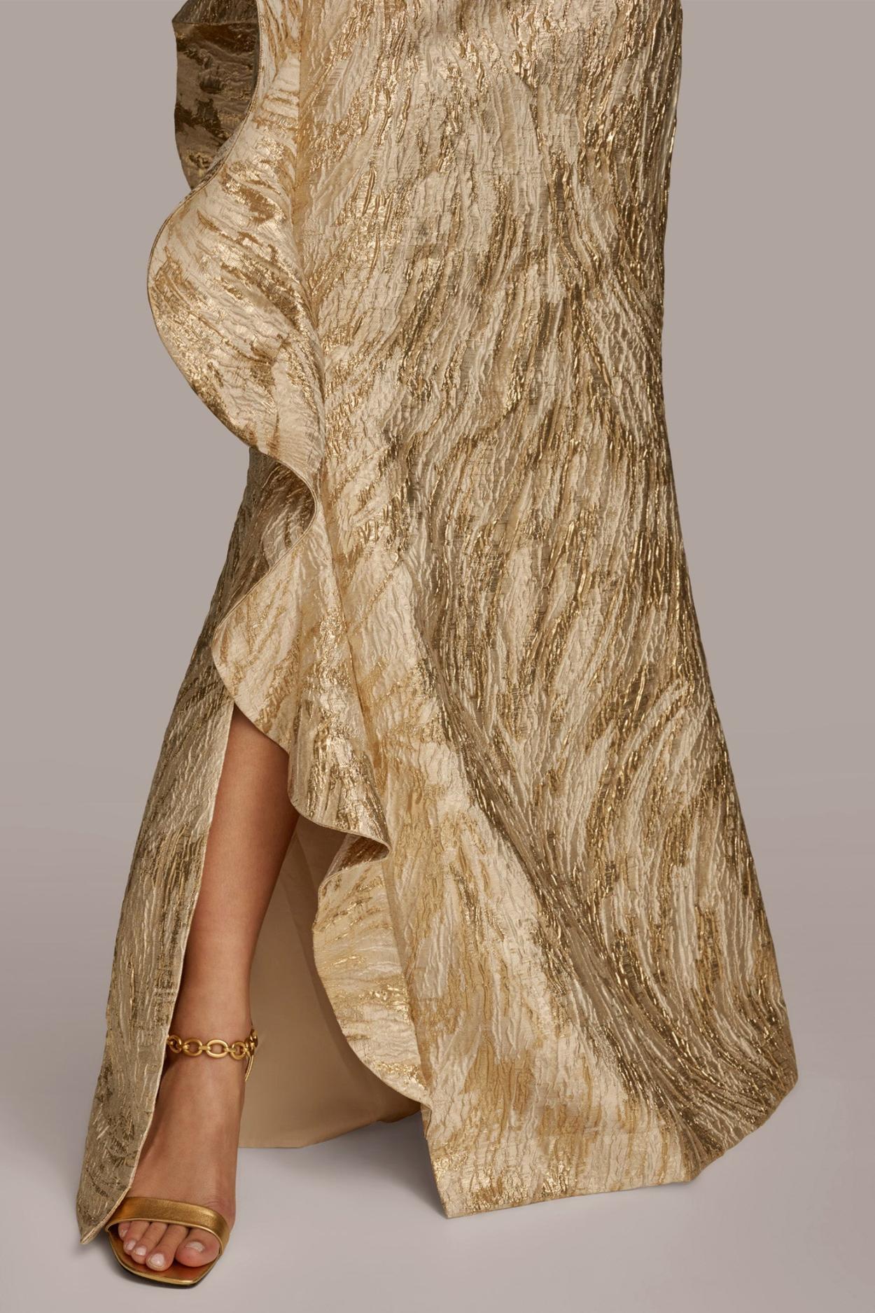 Donna Karan Dresses And Jumpsuits | Women JACQUARD GOWN WITH SIDE RUFFLE Champagne Multi