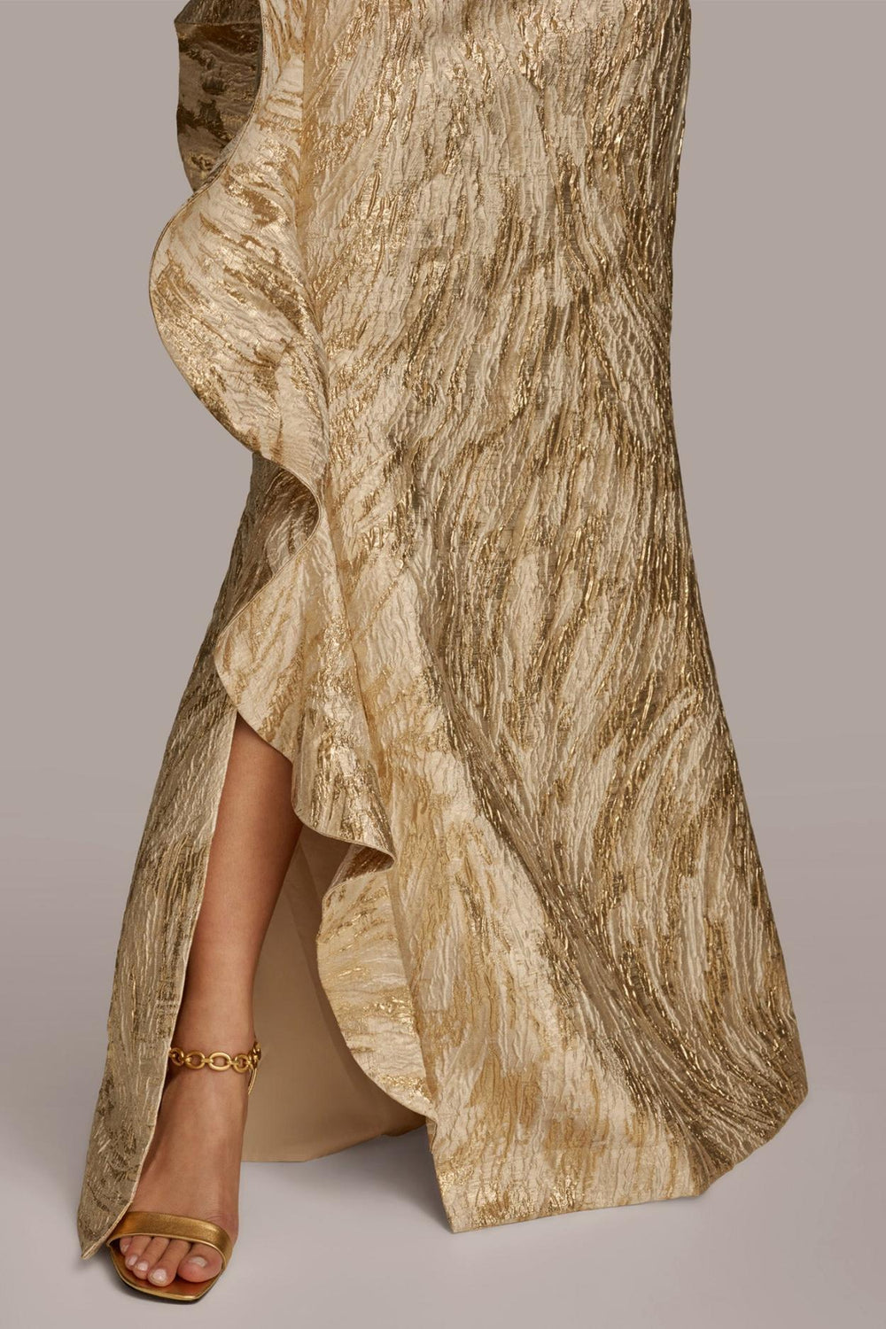 Donna Karan Dresses And Jumpsuits | Women JACQUARD GOWN WITH SIDE RUFFLE Champagne Multi