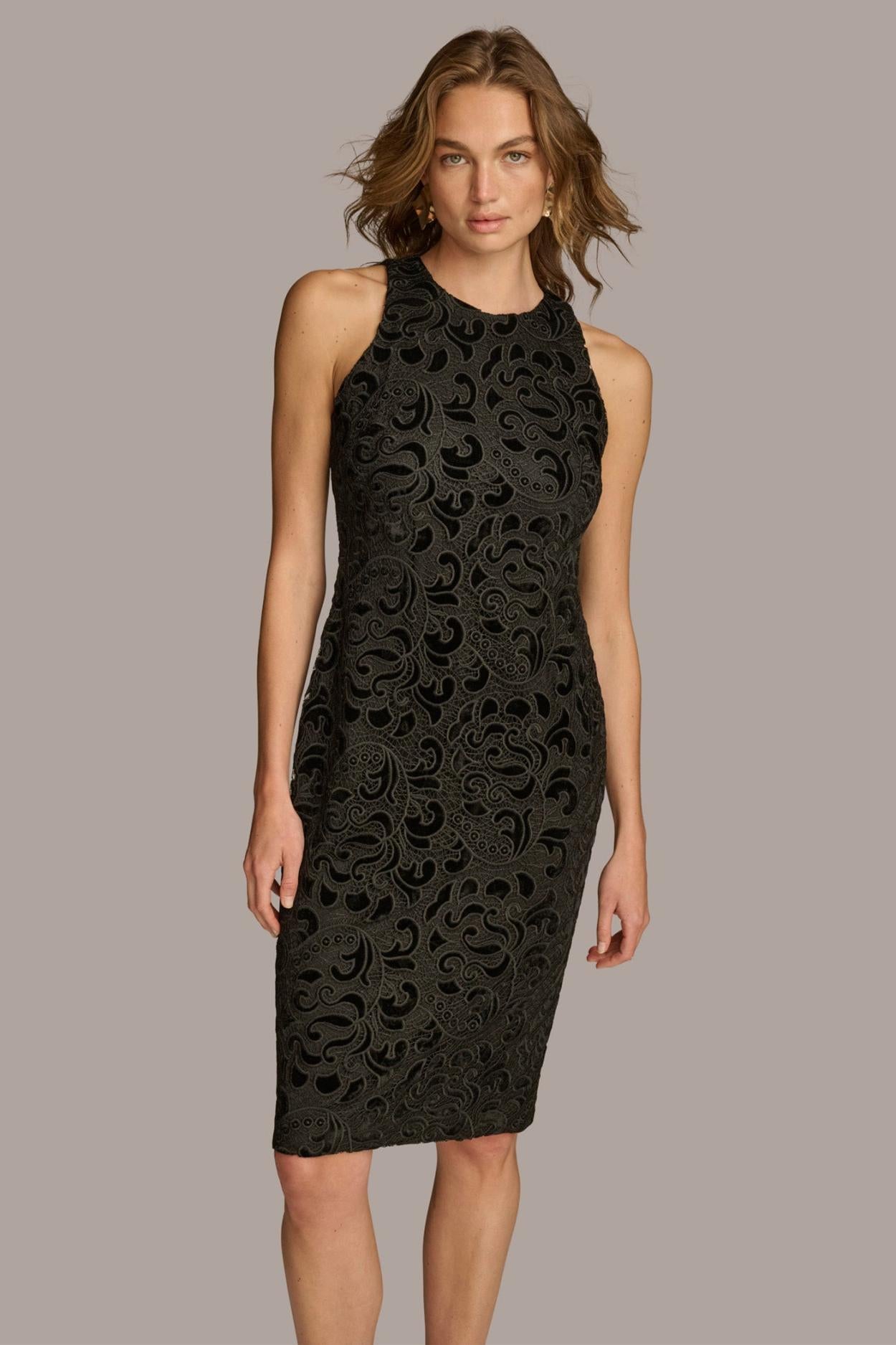 Donna Karan Dresses And Jumpsuits | Women LACE VELVET BURNOUT SHEATH DRESS Black