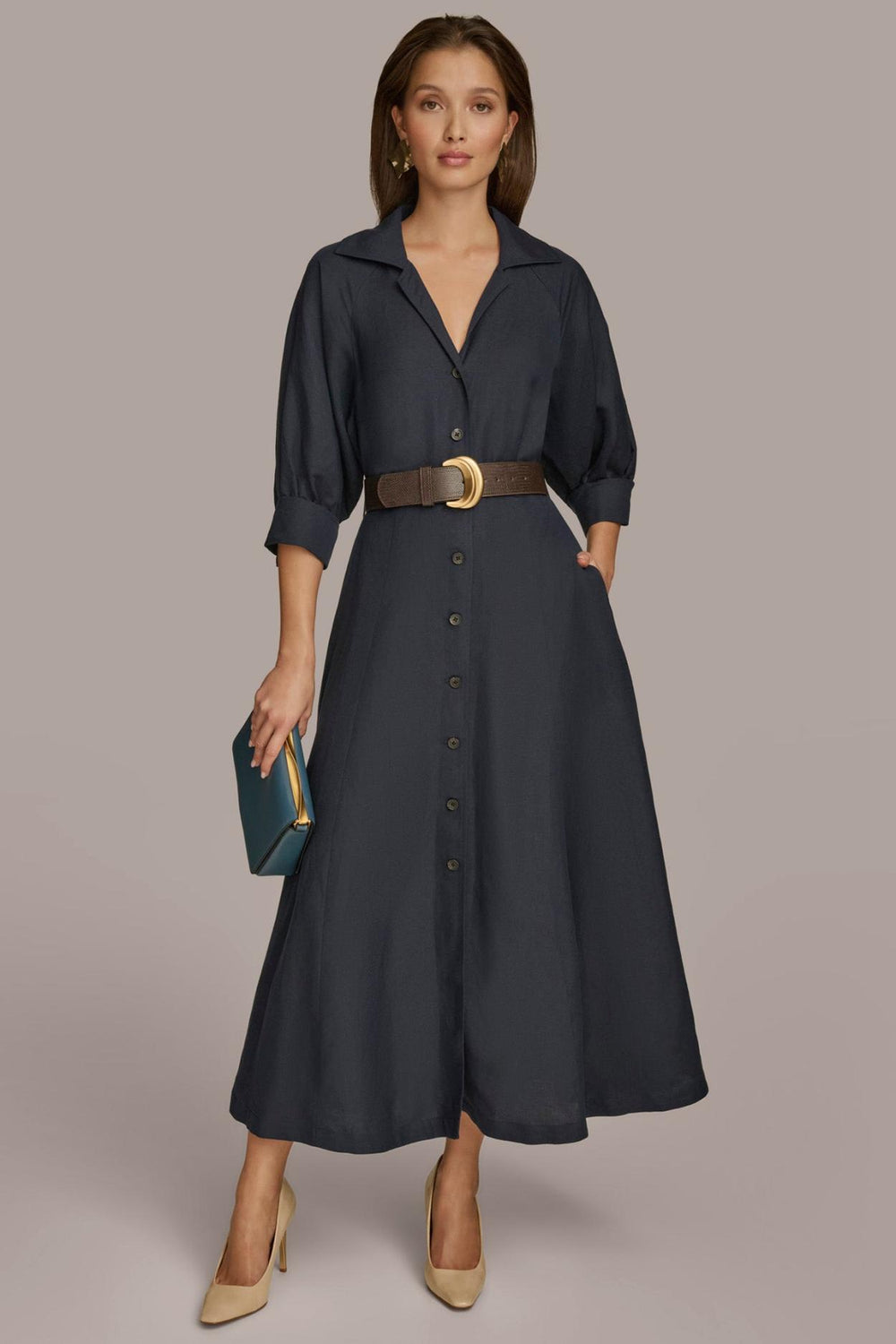 Donna Karan Dresses And Jumpsuits | Women LINEN MIDI SHIRT DRESS Nightfall