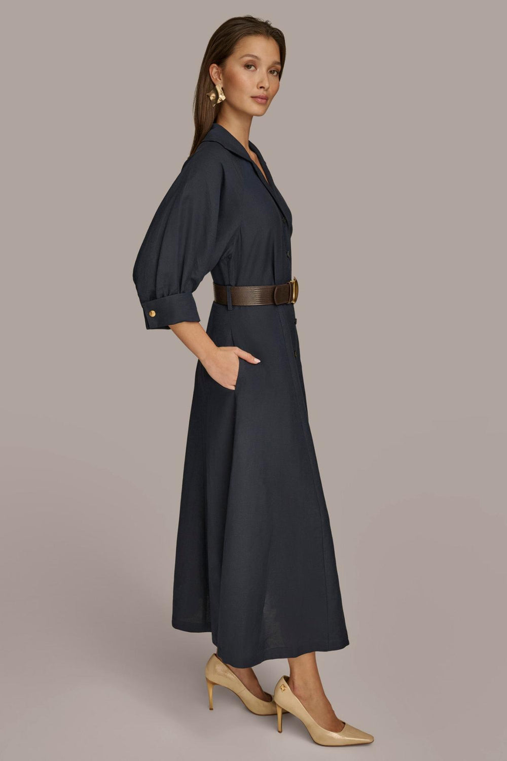 Donna Karan Dresses And Jumpsuits | Women LINEN MIDI SHIRT DRESS Nightfall