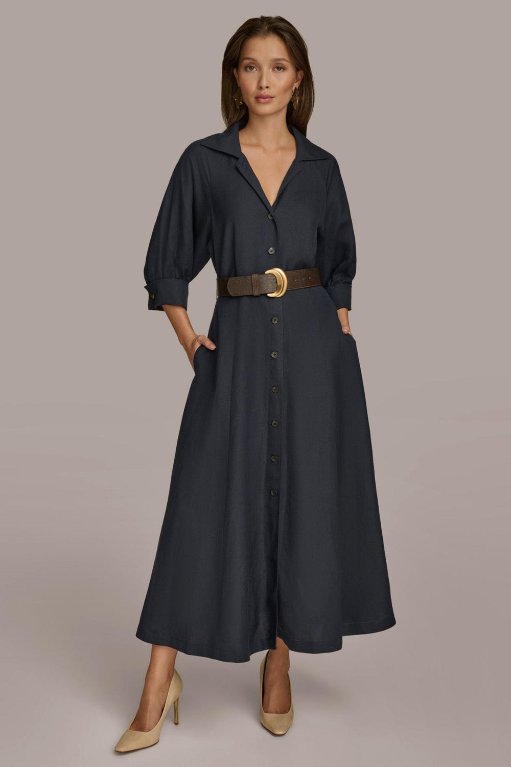 Donna Karan Dresses And Jumpsuits | Women LINEN MIDI SHIRT DRESS Nightfall