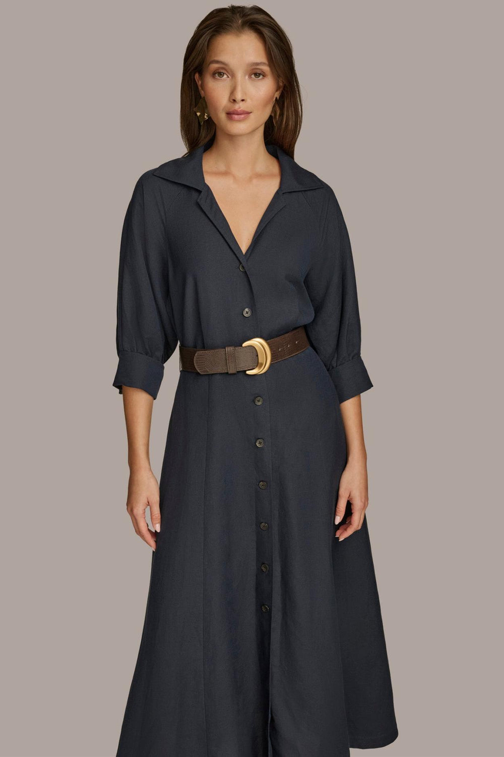 Donna Karan Dresses And Jumpsuits | Women LINEN MIDI SHIRT DRESS Nightfall