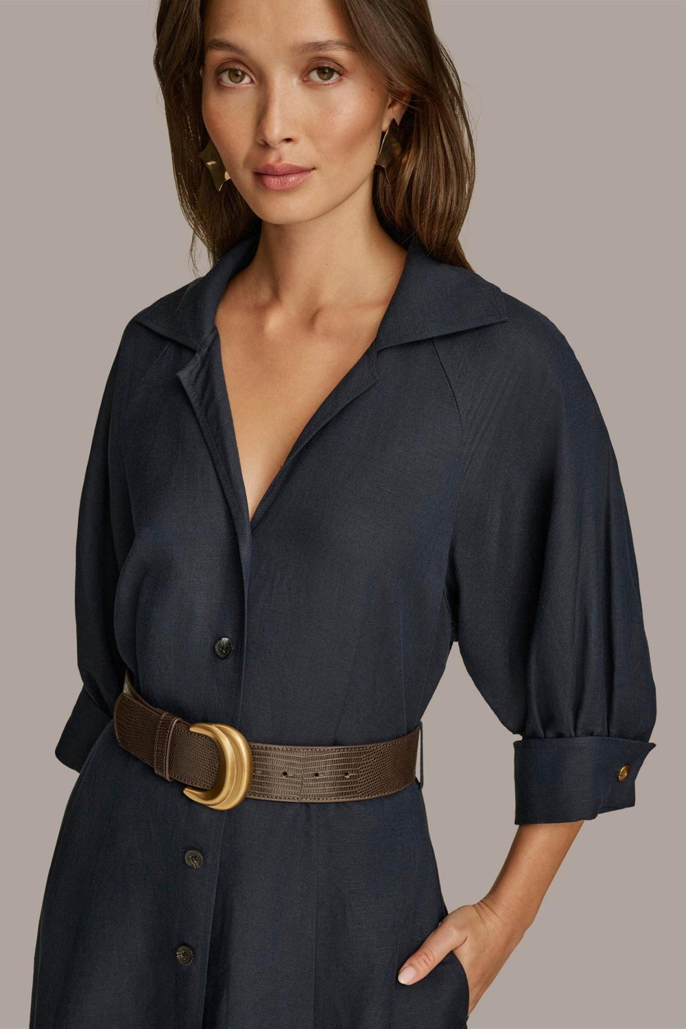 Donna Karan Dresses And Jumpsuits | Women LINEN MIDI SHIRT DRESS Nightfall