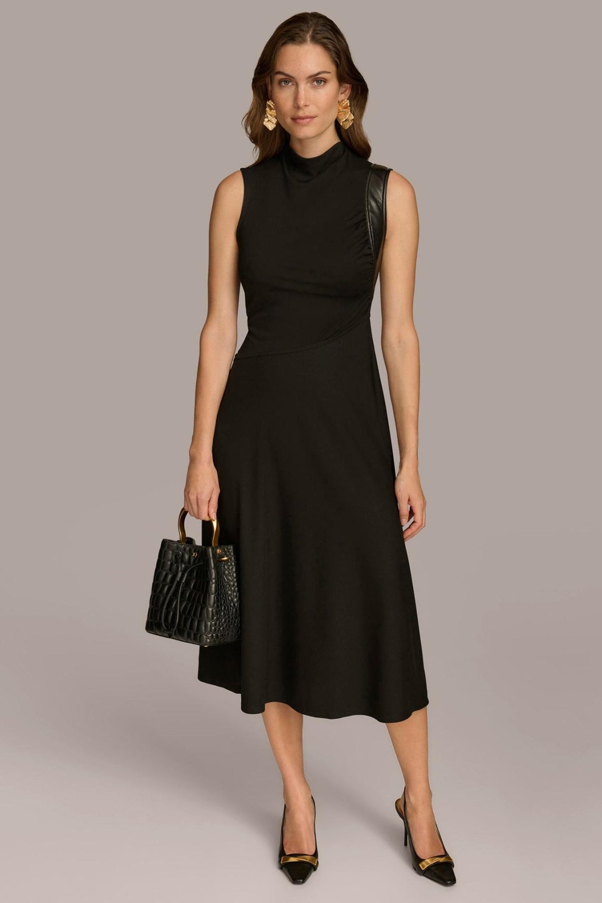 Donna Karan Dresses And Jumpsuits | Women MOCK NECK A LINE MIDI DRESS Black