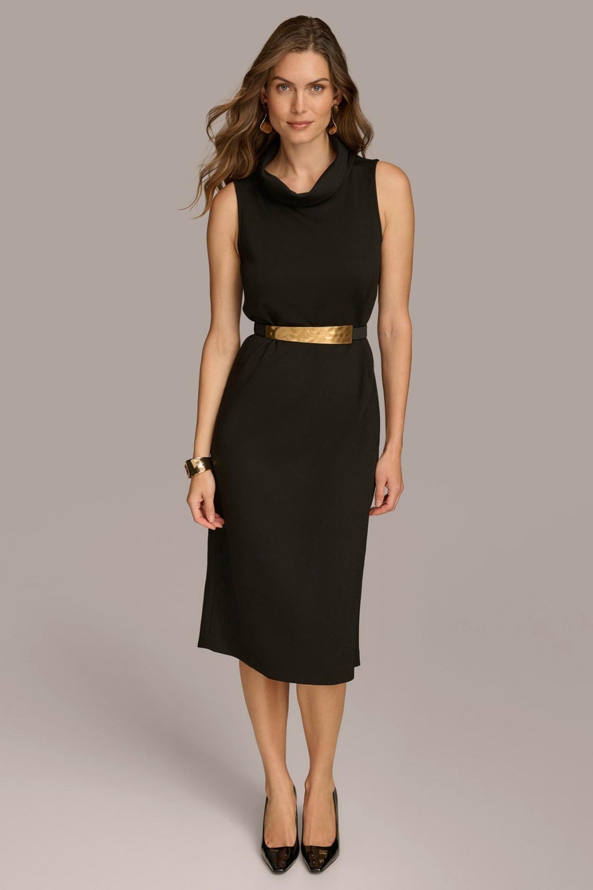Donna Karan Dresses And Jumpsuits | Women MOCK NECK MIDI DRESS WITH BELT Black