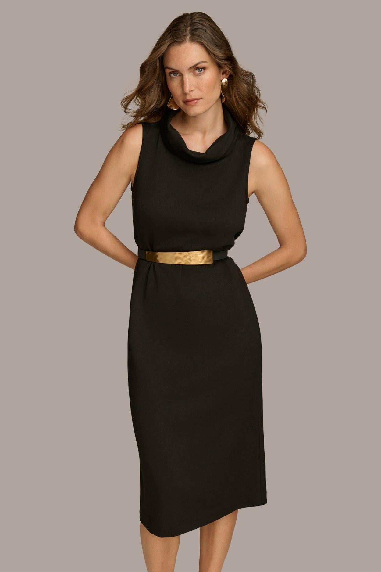 Donna Karan Dresses And Jumpsuits | Women MOCK NECK MIDI DRESS WITH BELT Black
