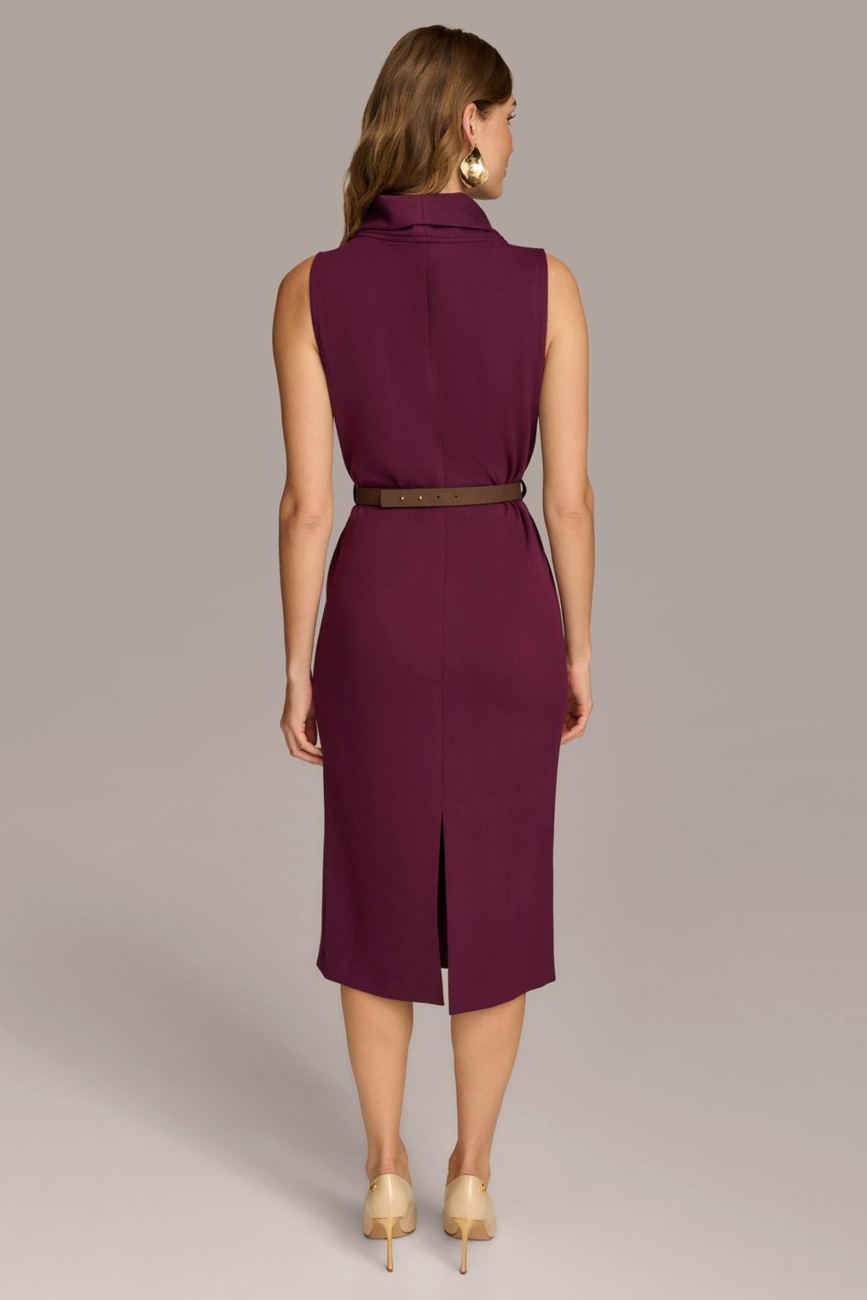 Donna Karan Dresses And Jumpsuits | Women MOCK NECK MIDI DRESS WITH BELT Elderberry