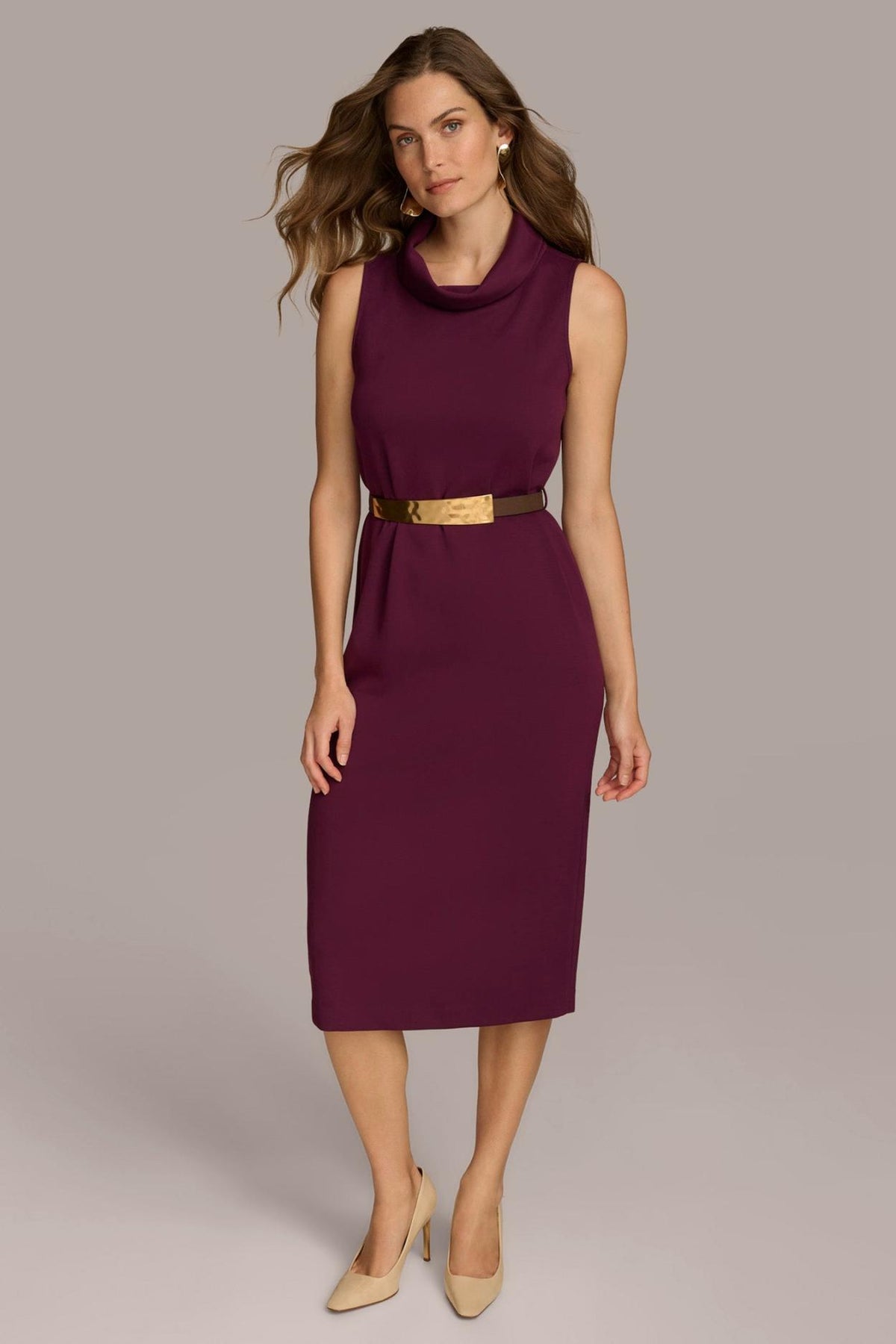 Donna Karan Dresses And Jumpsuits | Women MOCK NECK MIDI DRESS WITH BELT Elderberry