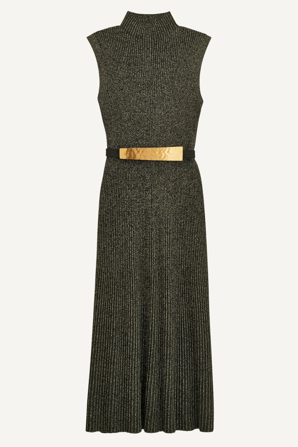 Donna Karan Dresses And Jumpsuits | Women MOCK NECK RIBBED DRESS WITH BELT Black/gold