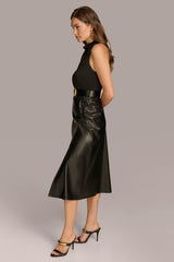 Donna Karan Dresses And Jumpsuits | Women MOCK NECK TOP WITH FAUX LEATHER SKIRT DRESS Black