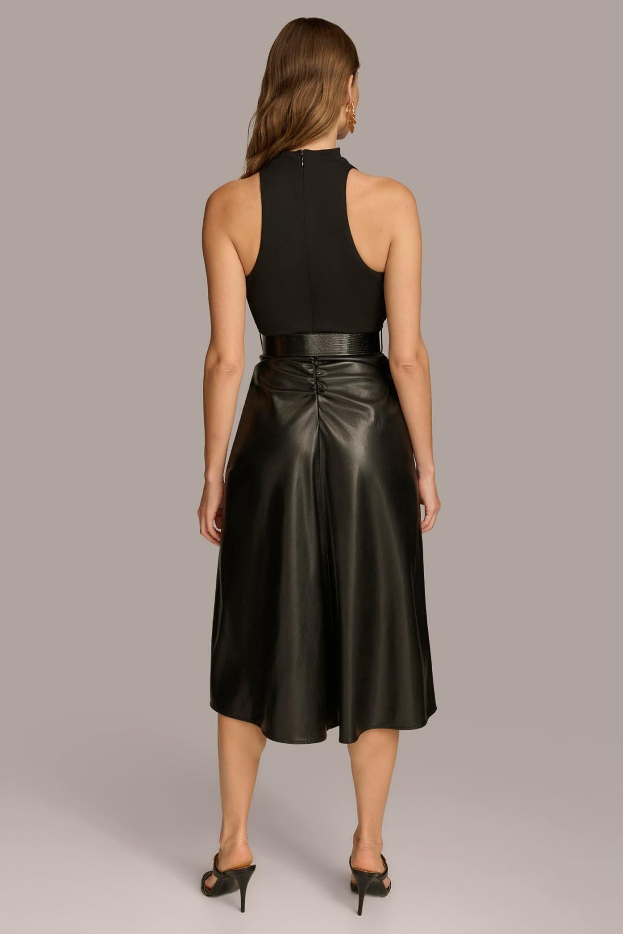 Donna Karan Dresses And Jumpsuits | Women MOCK NECK TOP WITH FAUX LEATHER SKIRT DRESS Black