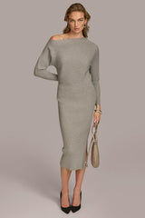 Donna Karan Dresses And Jumpsuits | Women ONE SHOULDER SWEATER MIDI DRESS Steel Heather