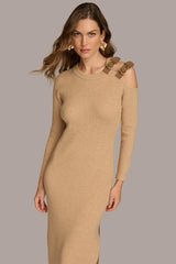 Donna Karan Dresses And Jumpsuits | Women ONE SIDED COLD SHOULDER MIDI DRESS Camel Heather