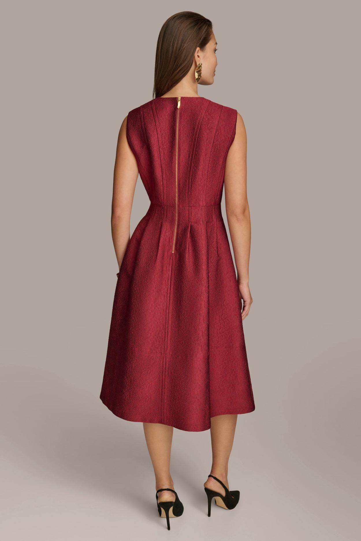 Donna Karan Dresses And Jumpsuits | Women PEBBLE JACQUARD FIT AND FLARE DRESS Cabernet