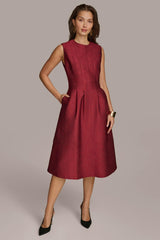 Donna Karan Dresses And Jumpsuits | Women PEBBLE JACQUARD FIT AND FLARE DRESS Cabernet
