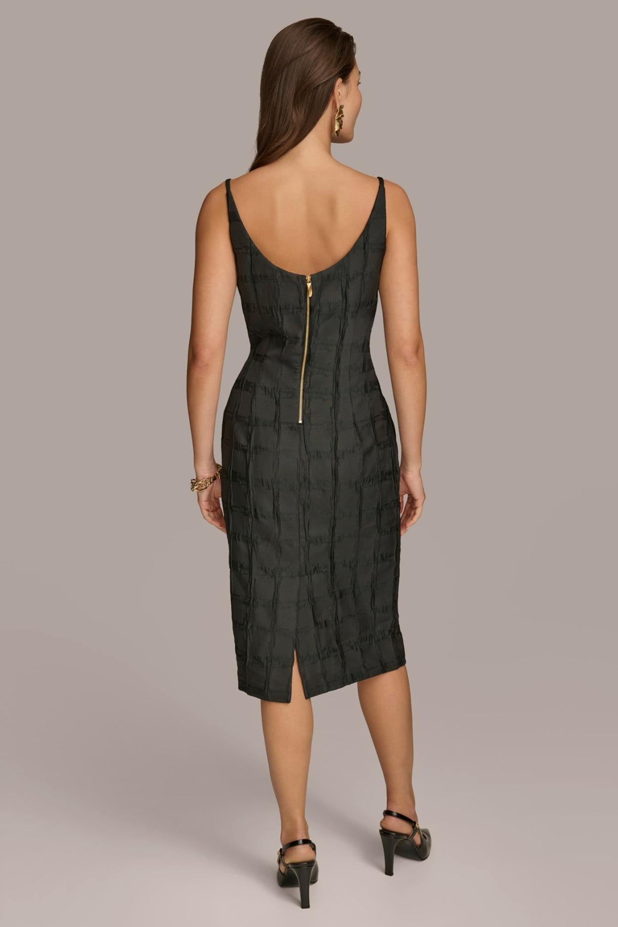 Donna Karan Dresses And Jumpsuits | Women PLAID JACQUARD MIDI SHEATH DRESS Black