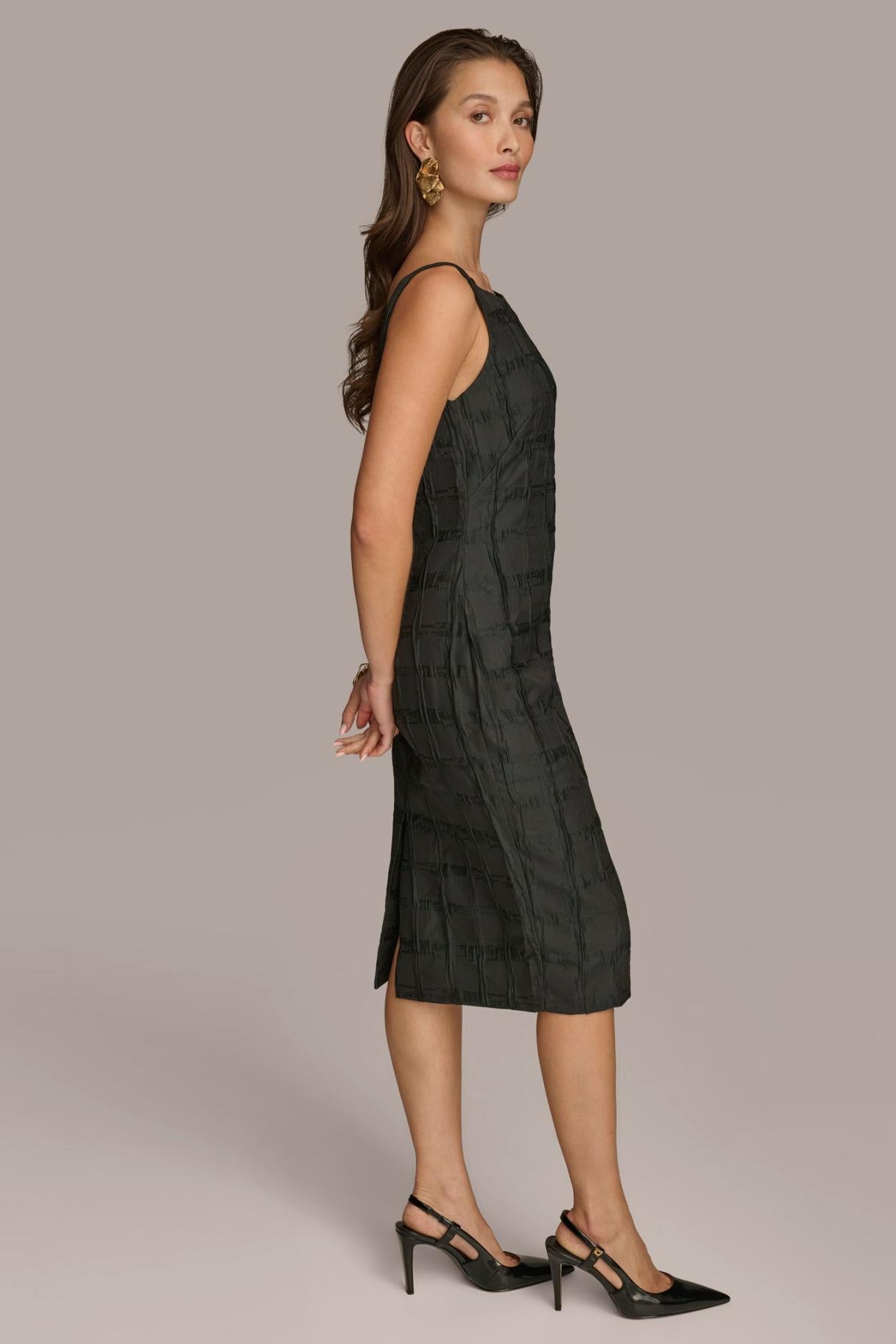 Donna Karan Dresses And Jumpsuits | Women PLAID JACQUARD MIDI SHEATH DRESS Black