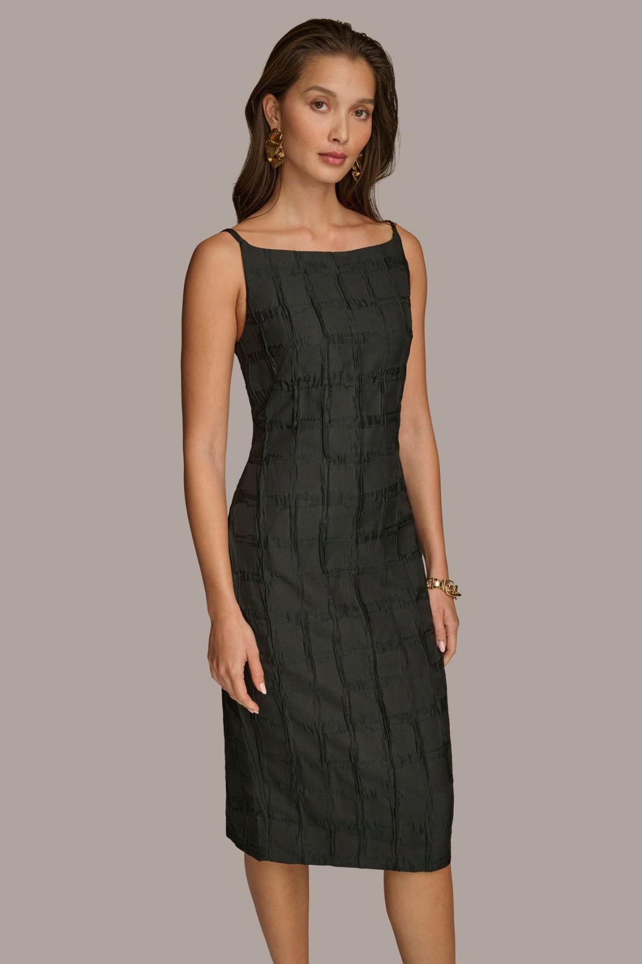 Donna Karan Dresses And Jumpsuits | Women PLAID JACQUARD MIDI SHEATH DRESS Black