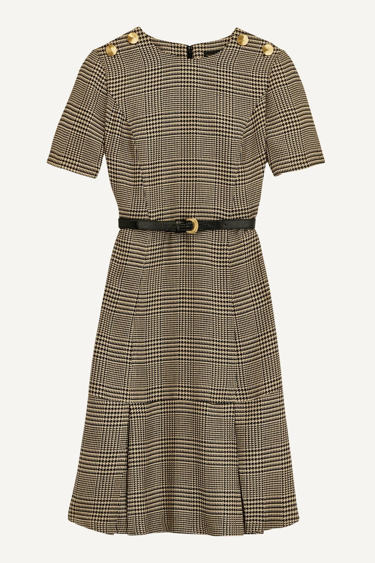 Donna Karan Dresses And Jumpsuits | Women PLEATED PLAID DRESS WITH BELT Black/fawn/gold