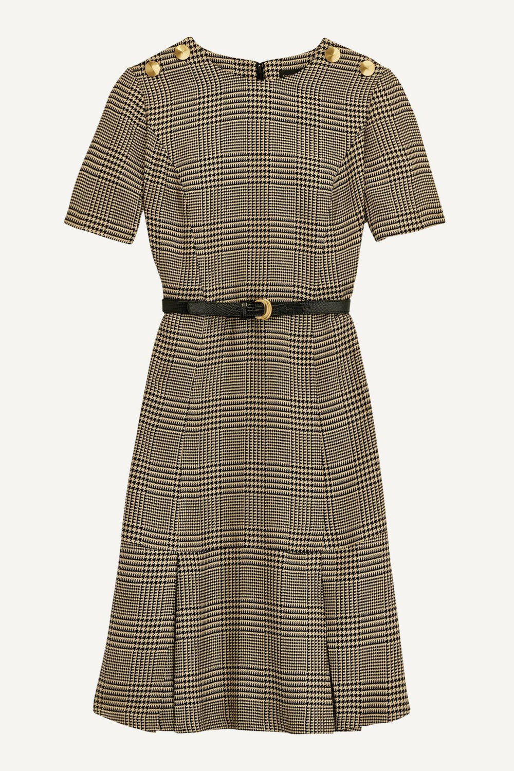 Donna Karan Dresses And Jumpsuits | Women PLEATED PLAID DRESS WITH BELT Black/fawn/gold