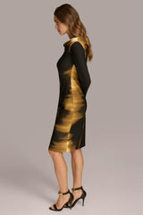 Donna Karan Dresses And Jumpsuits | Women PRINT COWL NECK DRESS Gold Multi