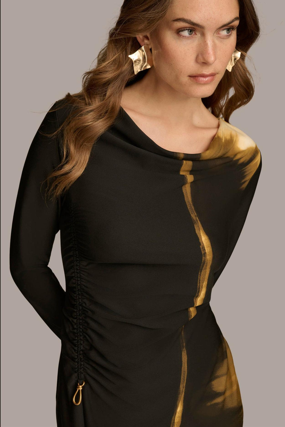 Donna Karan Dresses And Jumpsuits | Women PRINT COWL NECK DRESS Gold Multi