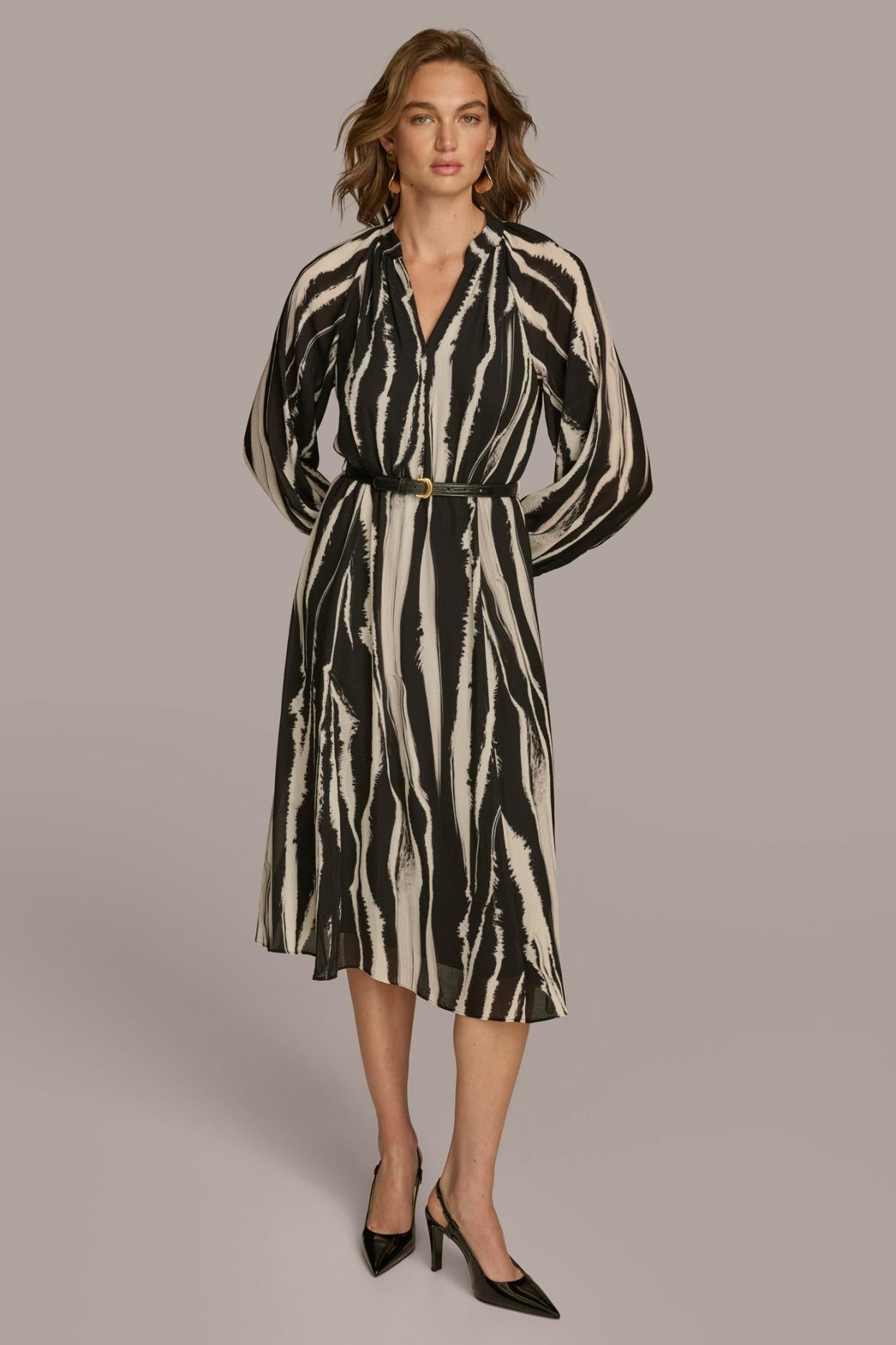 Donna Karan Dresses And Jumpsuits | Women PRINTED CHIFFON SHIRT DRESS Black