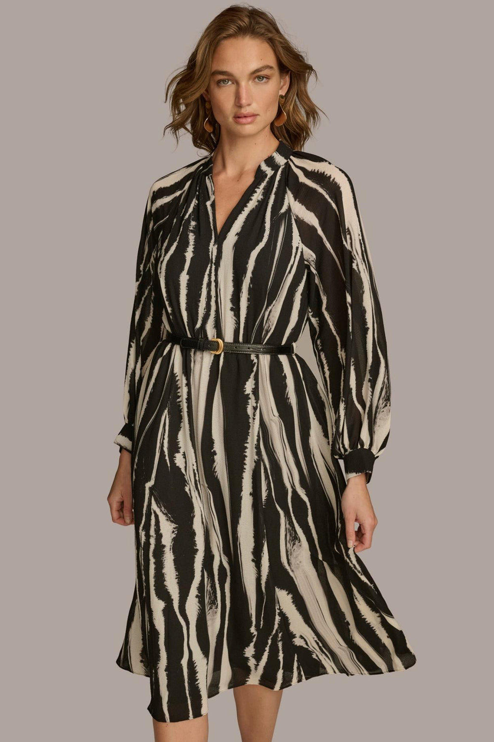 Donna Karan Dresses And Jumpsuits | Women PRINTED CHIFFON SHIRT DRESS Black