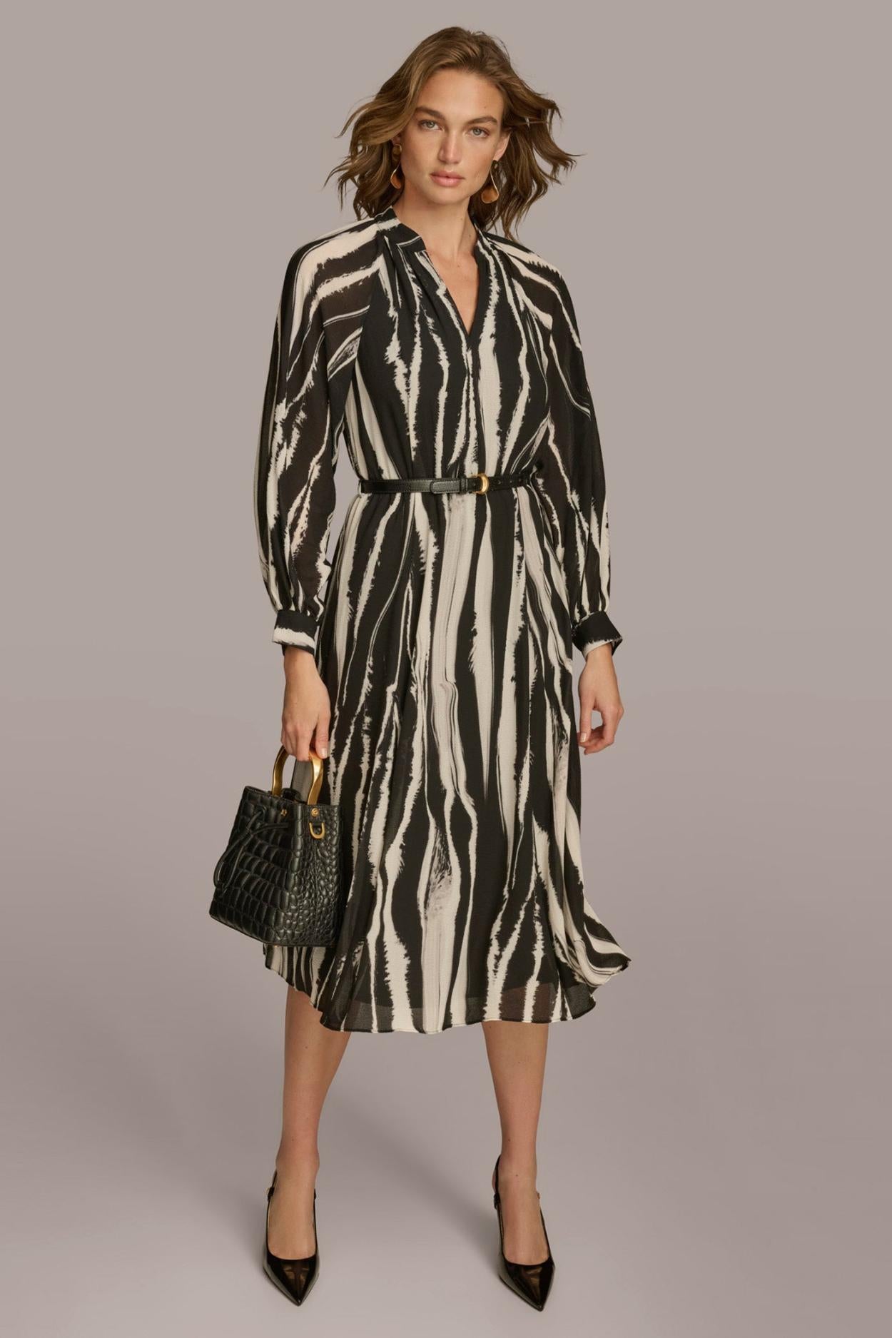 Donna Karan Dresses And Jumpsuits | Women PRINTED CHIFFON SHIRT DRESS Black