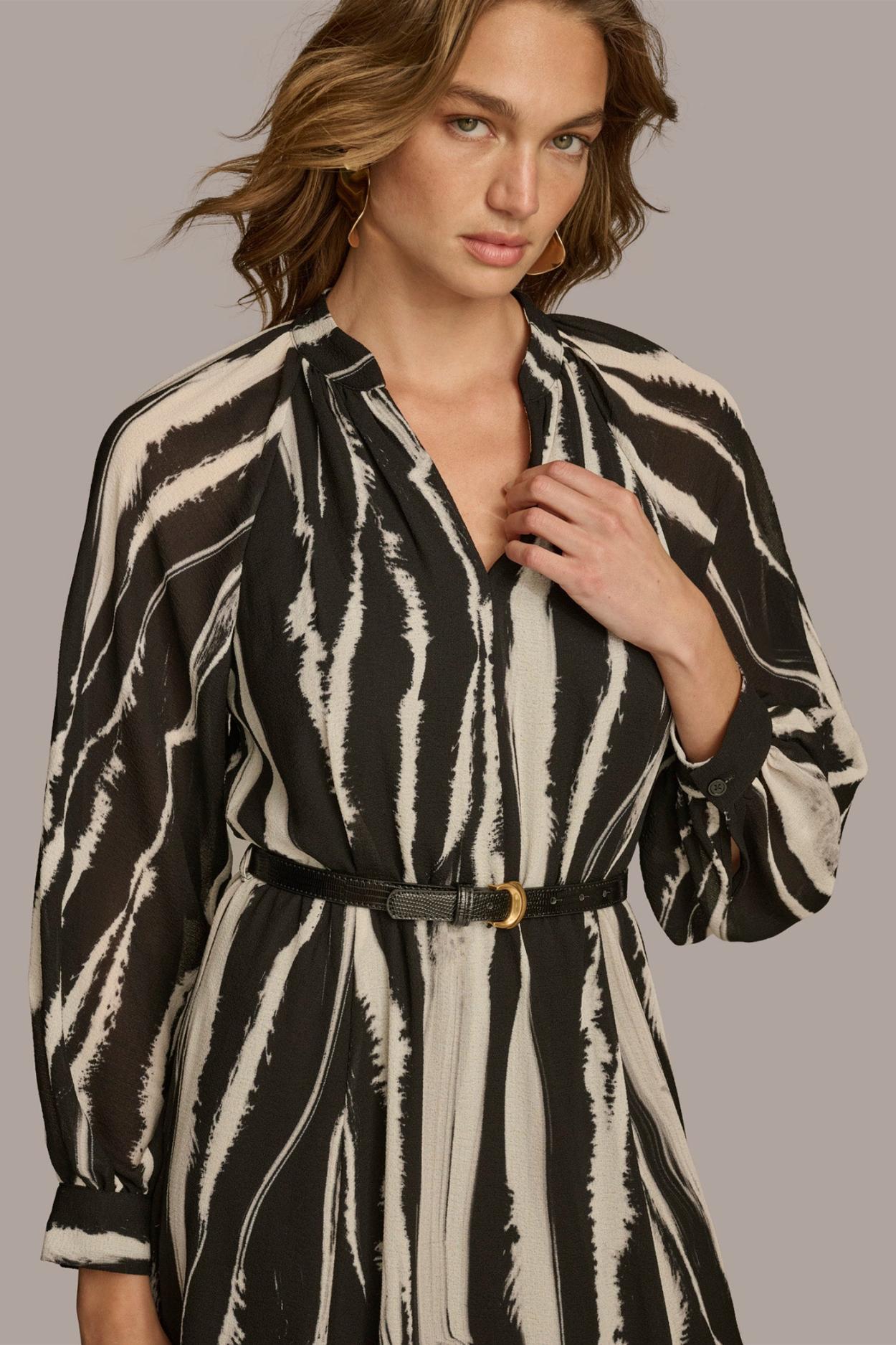 Donna Karan Dresses And Jumpsuits | Women PRINTED CHIFFON SHIRT DRESS Black