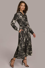 Donna Karan Dresses And Jumpsuits | Women PRINTED SHIRT DRESS WITH BELT Black