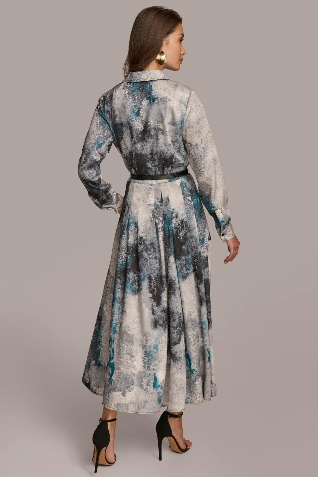 Donna Karan Dresses And Jumpsuits | Women PRINTED SHIRT DRESS WITH BELT Peacock Multi